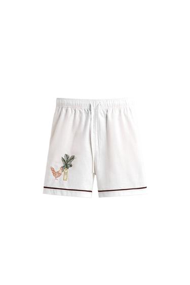 RELAXED FIT BERMUDASHORTS MIT KONTRASTSTICKEREI - Cremefarben von Zara