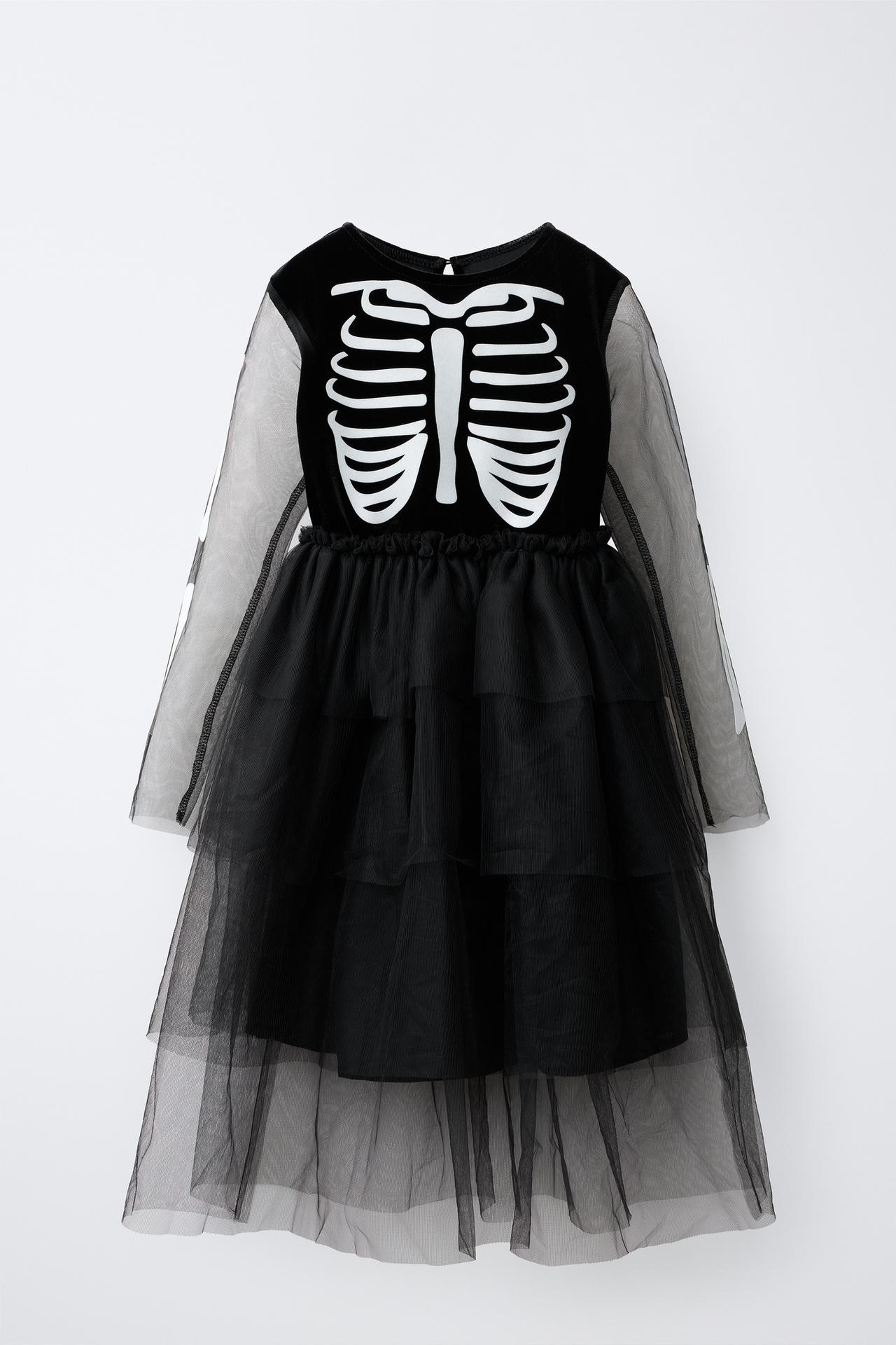 SKELETON TULLE COSTUME DRESS — Black