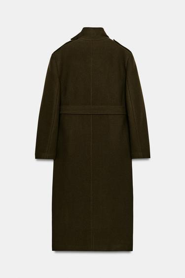 Zara ZW COLLECTION BELTED WOOL BLEND COAT - Dark khaki