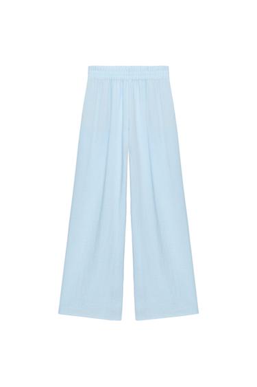 WIDE-LEG TROUSERS WITH ELASTIC WAISTBAND - Sky blue by Zara