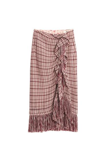 Zaras KJOL MED FRANSAR LIMITED EDITION - Mörkt rosaaktig