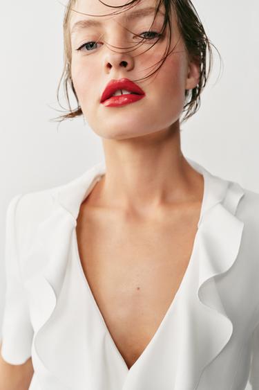 VESTE À MANCHES COURTES ET VOLANTS - Blanc cassé de Zara - Image 3