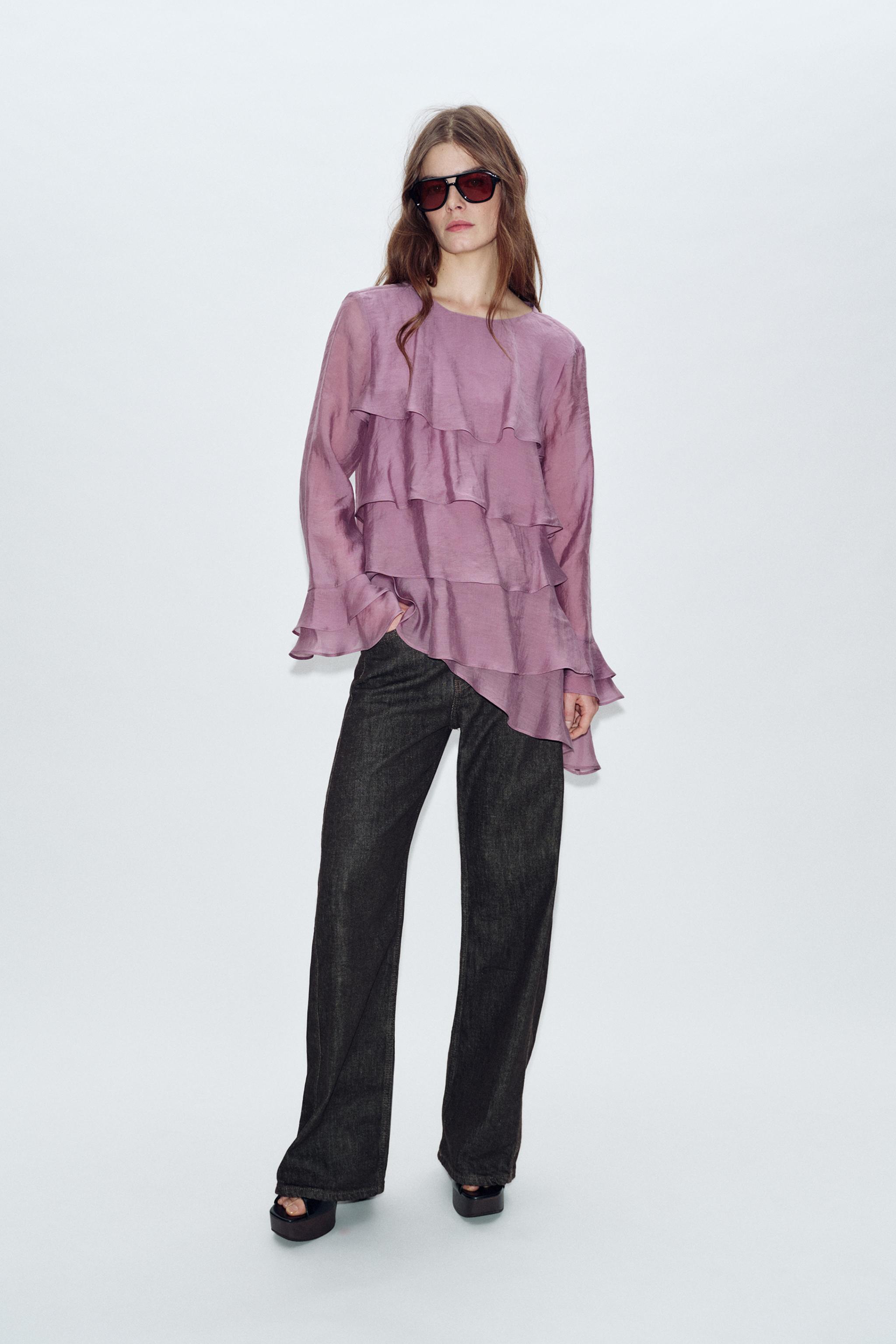 ASYMMETRIC RUFFLED TOP - Mauve | ZARA United States