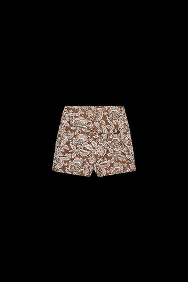 Zara EMBROIDERED KNOT SKORT - Brown / Ecru - Image 0