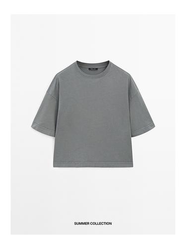 Camiseta manga corta 100% algodón - Gris azul de Zara