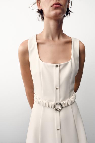 MIDI DRESS WITH BELT - Ecru by Zara