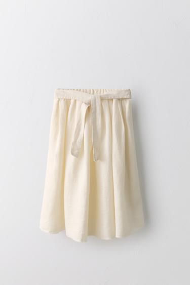 JUPE MI-LONGUE 100% LIN AVEC CEINTURE ÉDITION LIMITÉE - Écru clair de Zara - Image 1