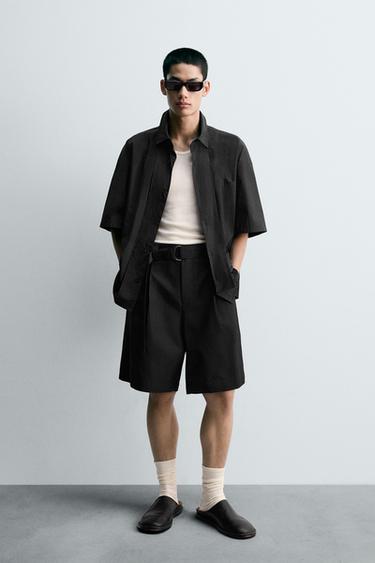 BELTED WIDE-LEG BERMUDA SHORTS - Black by Zara