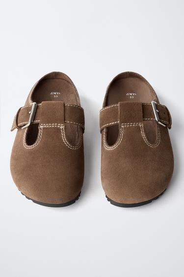 LEATHER CLOGS WITH TOPSTITCHING - Khaki Green by Zara - Image 3