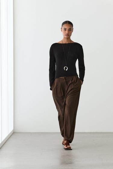 Zara Flowing knit boat neck sweater - Black - Image 0