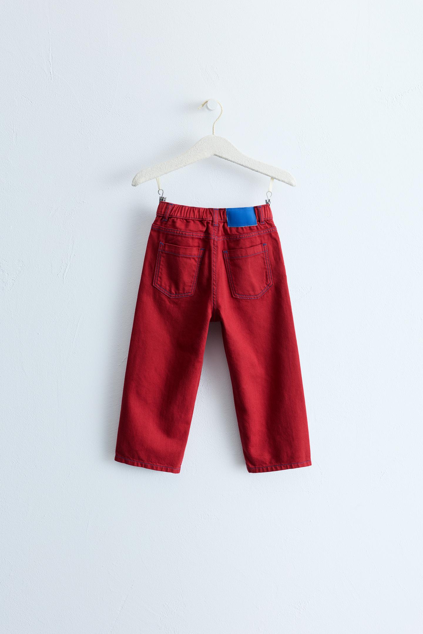 Детские брюки Zara Timeless - Straight Twill Pants with Contrast Topstitching, цвет: Красный — фото 2