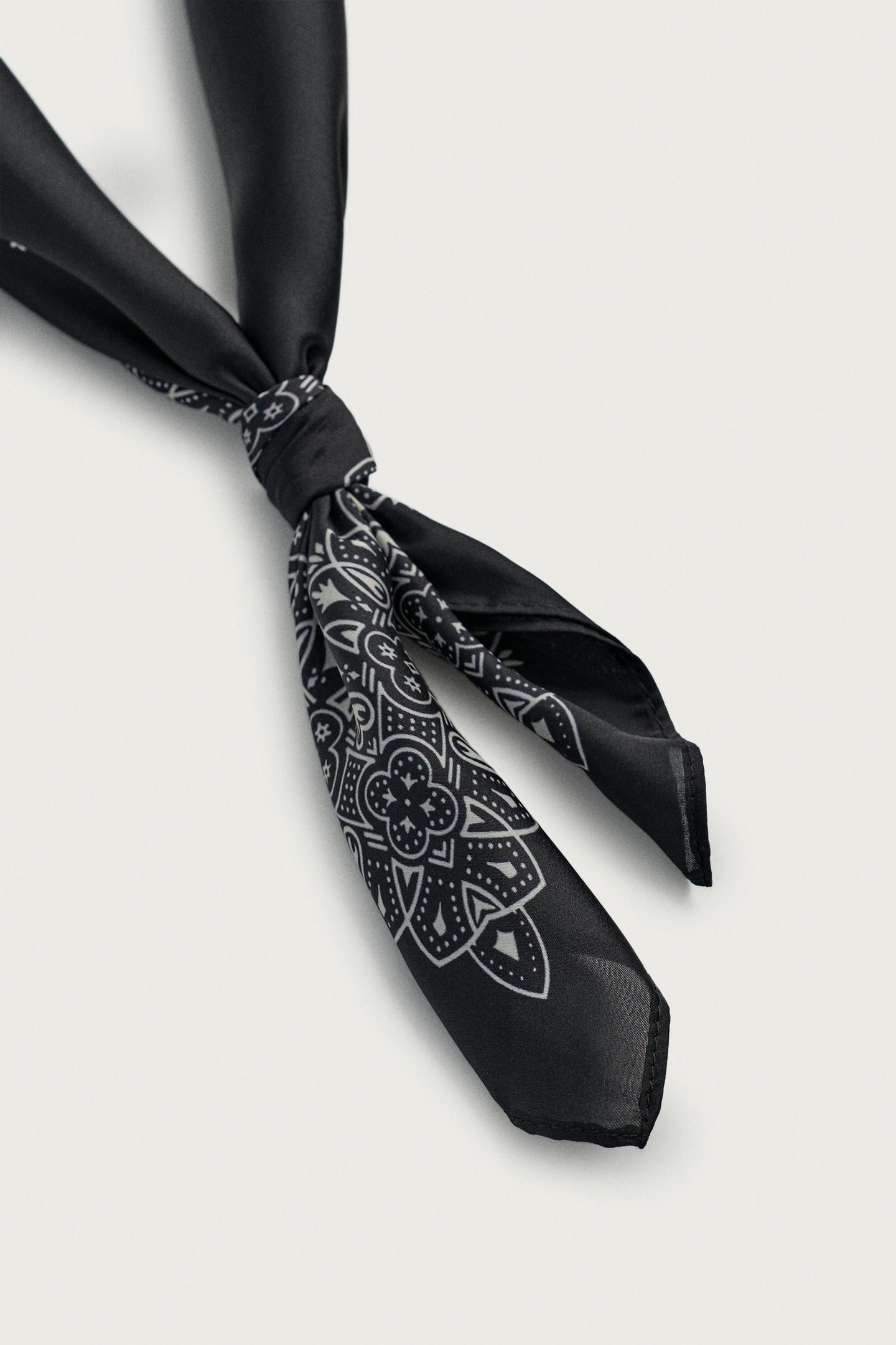Мужские аксессуары Zara Geometric Print Satin Bandana, цвет: Чёрный — фото 6