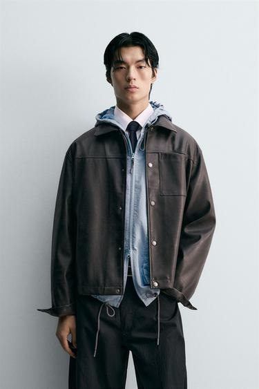 Zara 水洗皮革感襯衫式外套 - 棕色