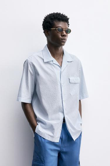 TEXTURED CHECK SHIRT - Blue/White by Zara