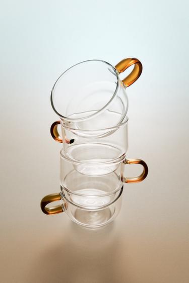Zara BOROSILICATE GLASS MUG TOWER WITH COLORED HANDLE (SET OF 4) - Orange