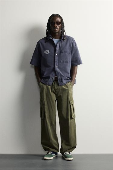 BOXY FIT OVERSHIRT WITH EMBROIDERY AND PATCH - Blue by Zara - Image 0
