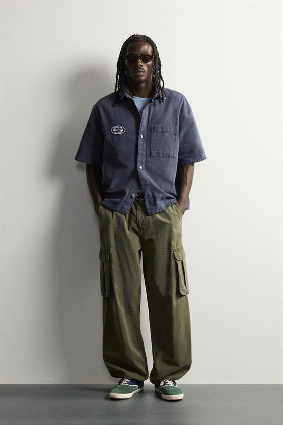 BOXY FIT OVERSHIRT WITH EMBROIDERY AND PATCH - Blue by Zara - Image 0