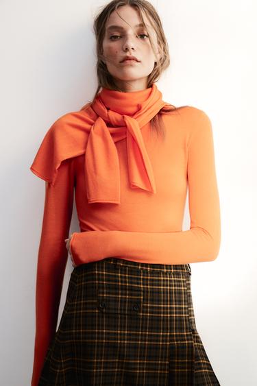 ZW COLLECTION CHECK MIDI SKIRT - orange-green by Zara