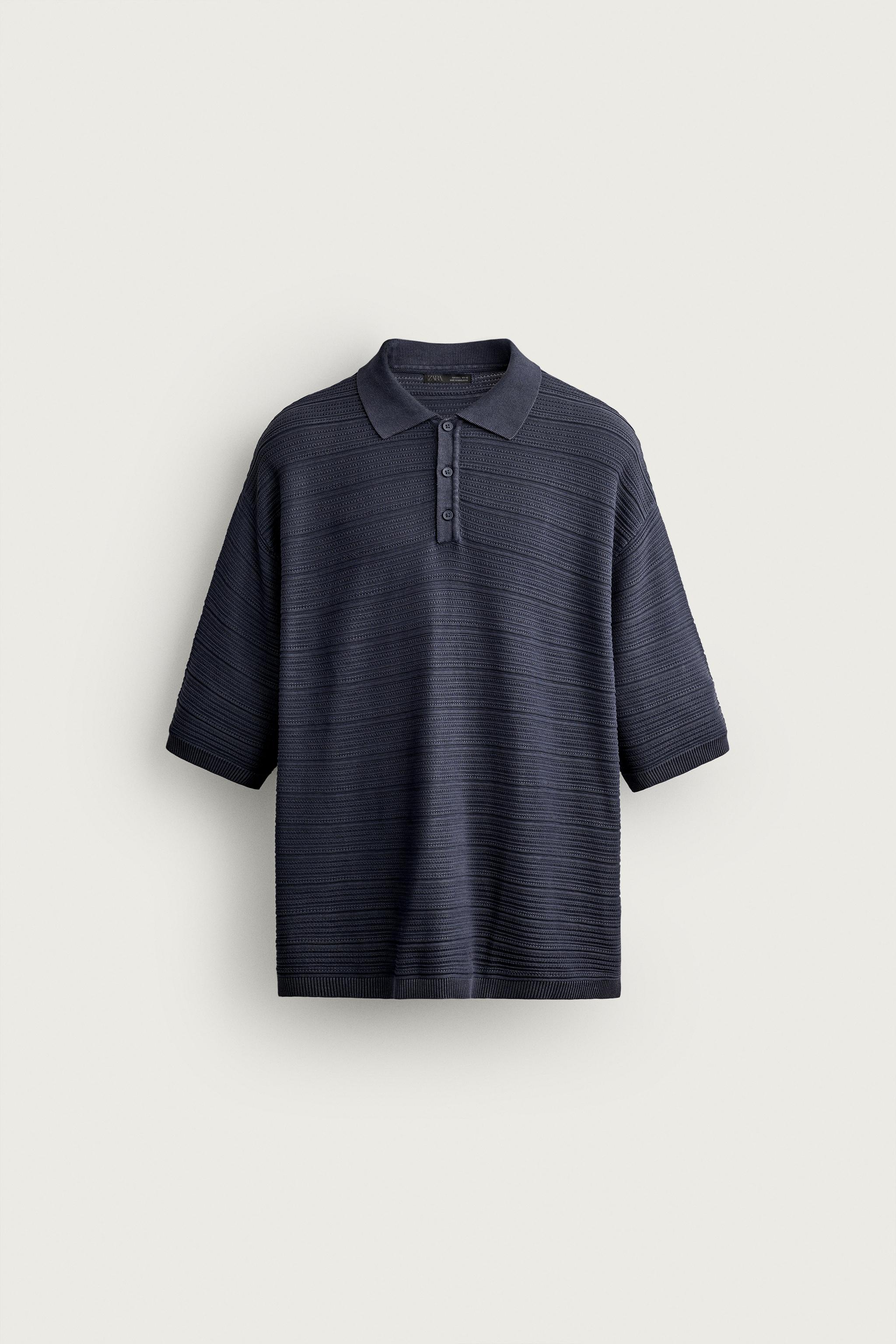 POLO DE MALHA RELAX FIT COM ESTRUTURA LAVADA - Azul-marinho | ZARA