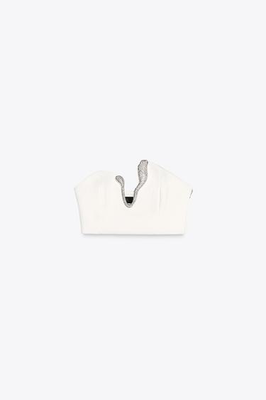 JEWEL CROP TOP - Oyster-white by Zara - Image 4
