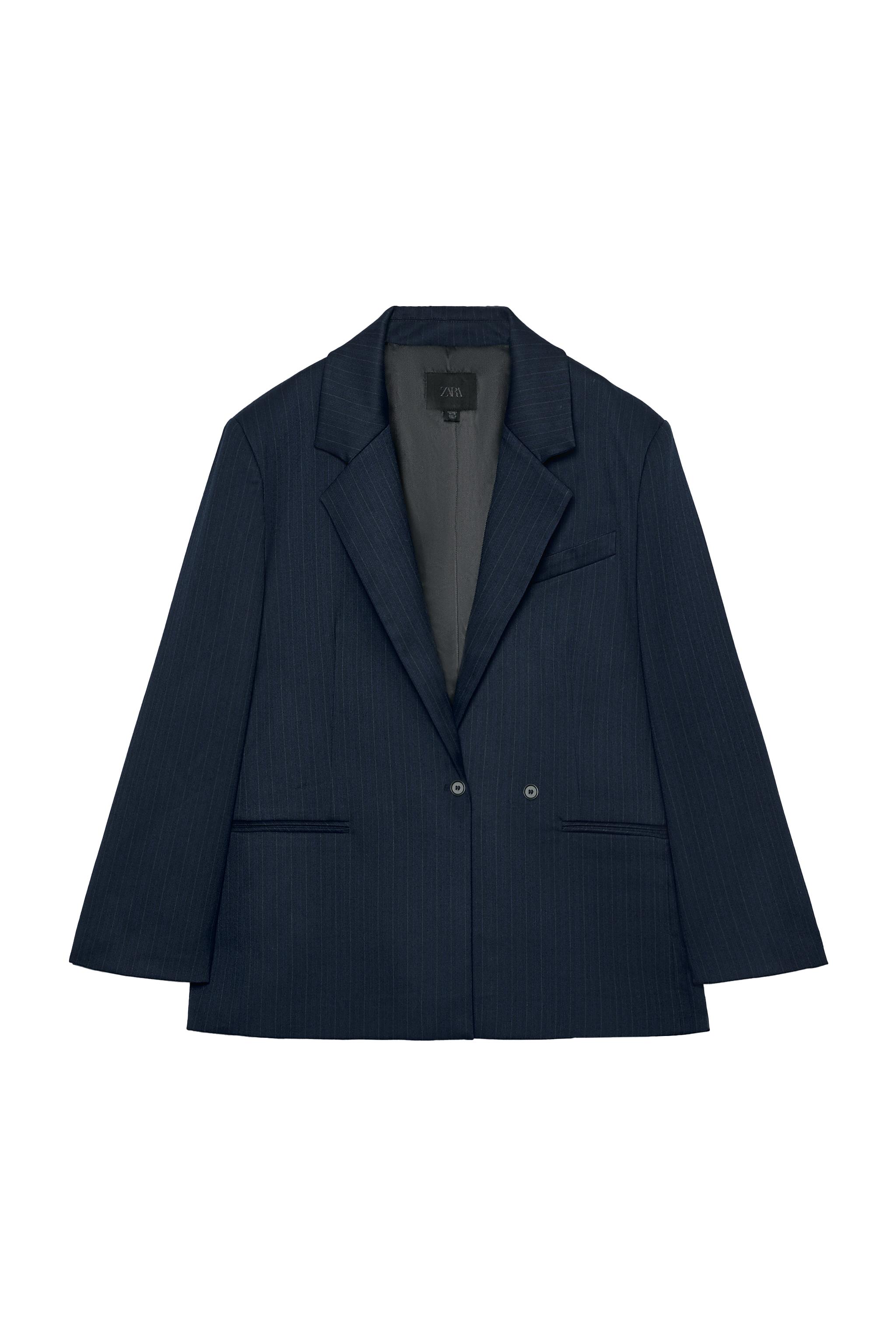 STRIPED OVERSIZED BLAZER - Dark navy | ZARA United States