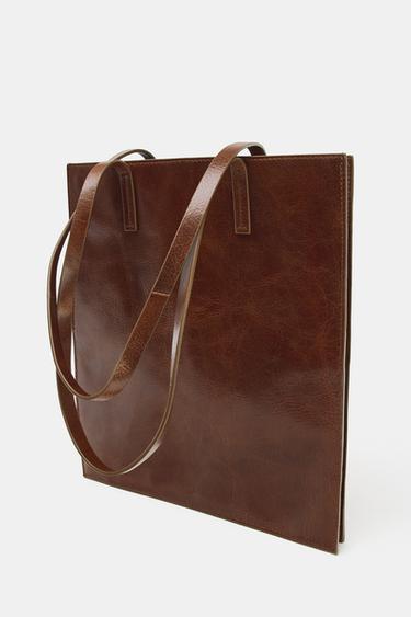 SAC SHOPPER EN CUIR - Chocolat de Zara - Image 3