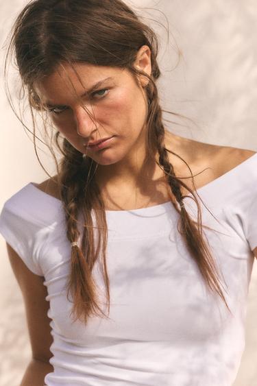 Zara BOAT NECK TOP - White