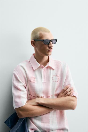 PRINTED GRAPHIC BOXY FIT POLO SHIRT - Pink by Zara - Image 4