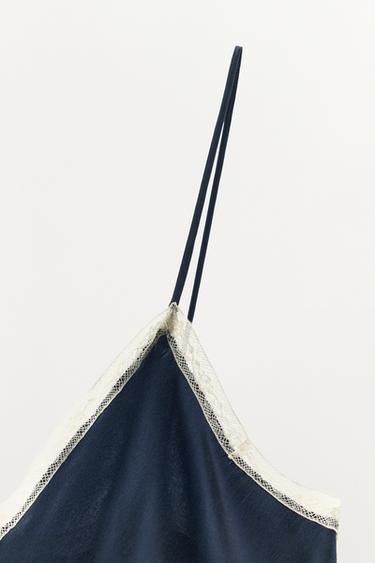 TOP STYLE LINGERIE EN SOIE 100% ET DENTELLE - Bleu marine / Blanc de Zara - Image 5