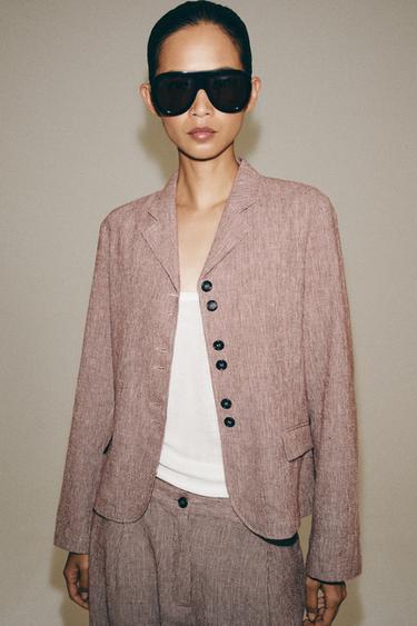 Zara ZW COLLECTION LINEN BLAZER - Maroon