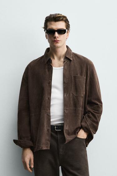 SUEDE LEATHER OVERSHIRT - Chocolate by Zara