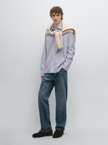 Zara Regular fit striped poplin shirt - Navy blue