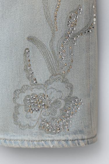 JEAN LARGE FLEURS STRASS - Bleu de Zara - Image 3