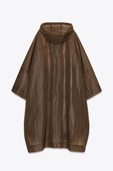 ZW COLLECTION OVERSIZE HOODED CAPE PARKA - Brown by Zara - Image 5