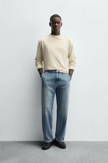 STRAIGHT-LEG DENIM CHINOS - Light blue by Zara