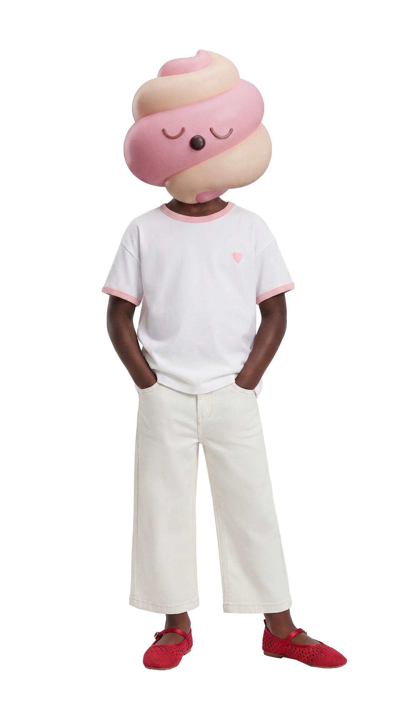 CONTRAST EMBROIDERED T-SHIRT — Light pink