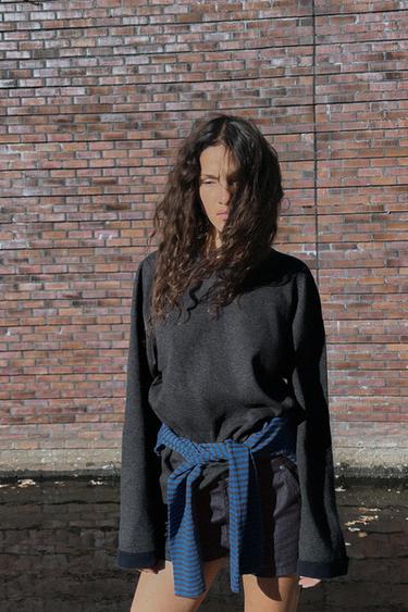 OVERSIZED LONG SLEEVE T-SHIRT - Dark grey marl by Zara