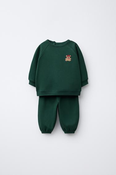TERRY PATCH SWEATSHIRT AND JOGGER TROUSERS SET - Mid-green by Zara - Image 0