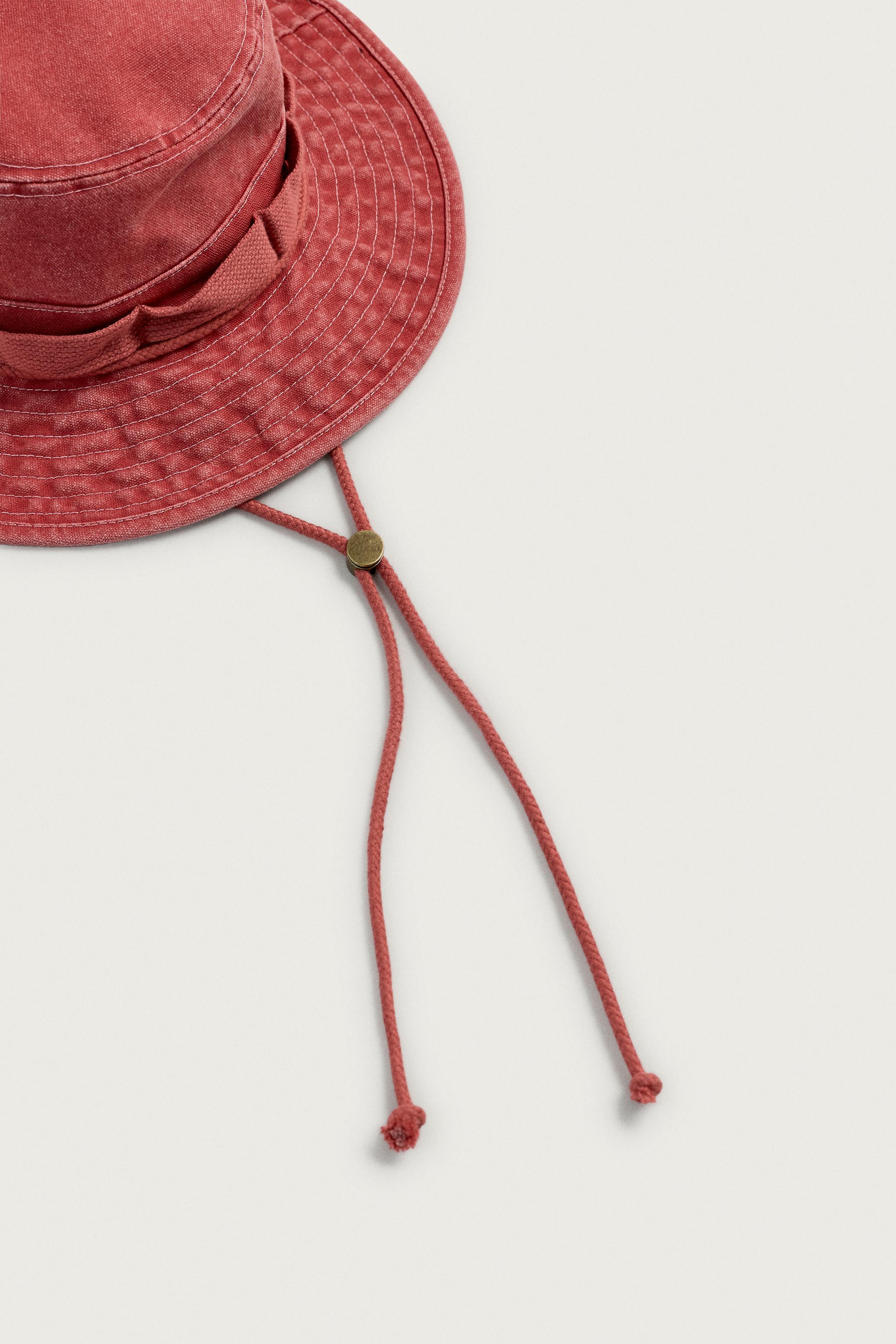 WIDE BRIM BUCKET HAT — Red (alternate view)