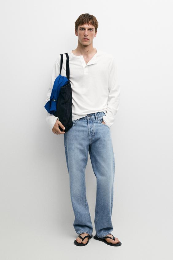Long sleeve henley neck T-shirt from Zara - $90
