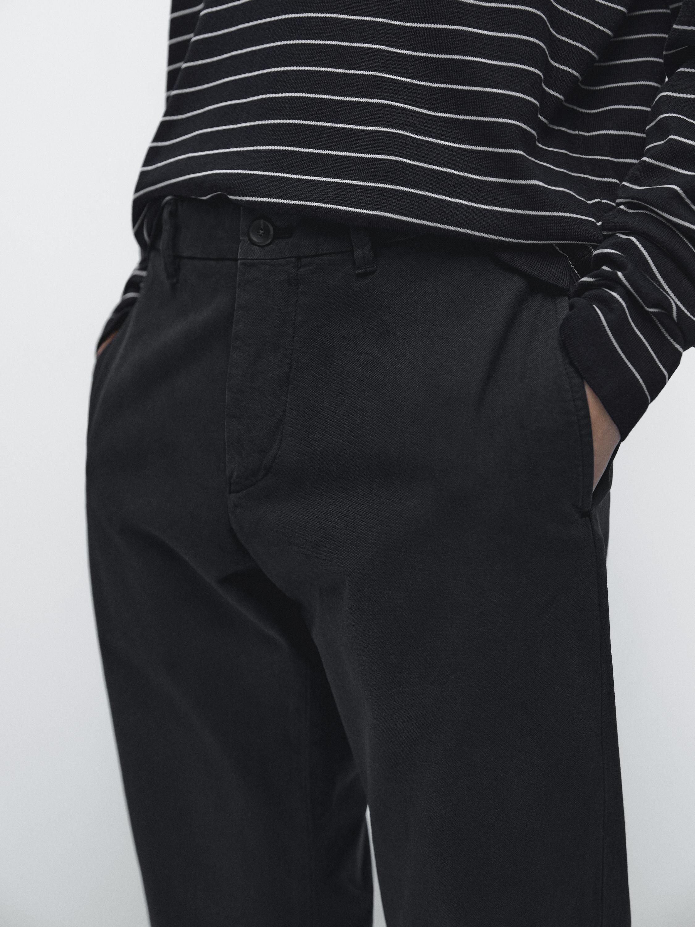 Cotton blend slim fit trousers