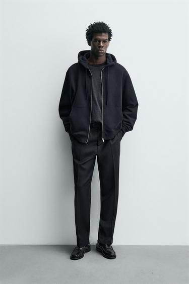 100% WOOL TEXTURED TROUSERS - Navy blue by Zara