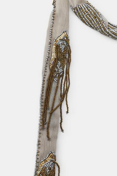 FINE BEADED SEQUIN BANDANA - Grey by Zara - Image 3