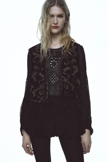 ZW COLLECTION VELVET WAISTCOAT WITH EMBROIDERY - Black by Zara
