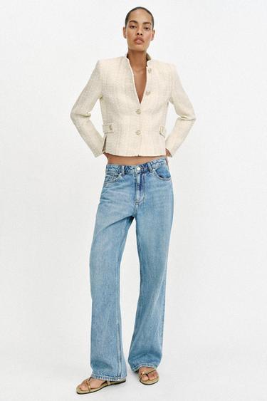 METALLIC THREAD STRUCTURED BLAZER WITH SHOULDER PADS - Ecru by Zara