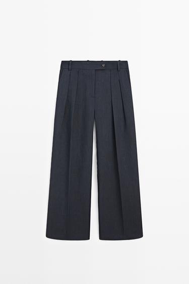 Zara Melange linen suit pants - Navy blue - Image 0
