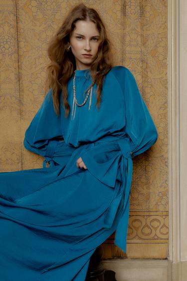 SATIN MIDI DRESS WITH BOWS - Duck blue by Zara