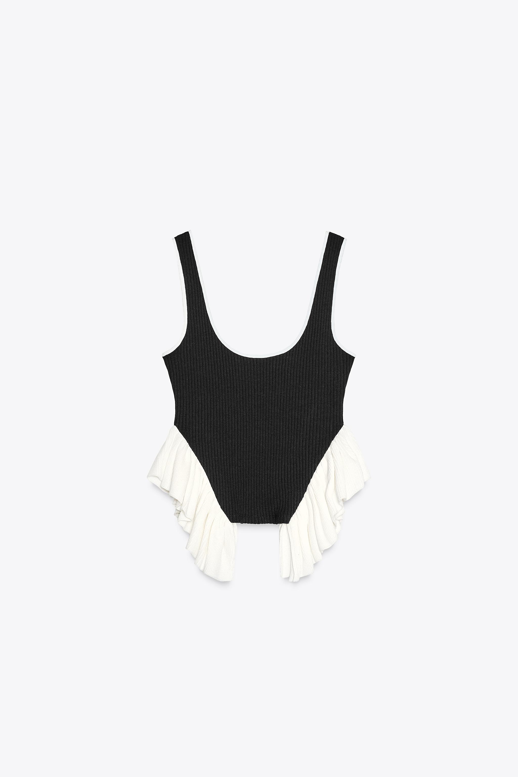 ZARA コントラストトリコットトップス 4770/170 コントラストトリコットトップス - ホワイト/ブラック | ZARA