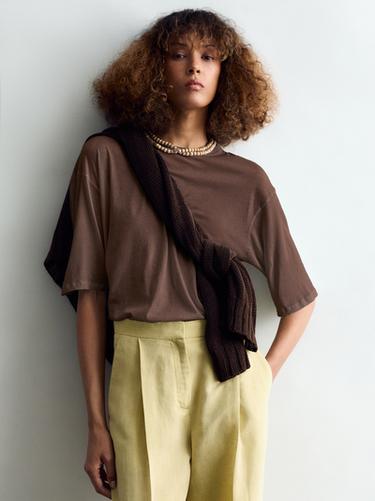 Zara Oversize heavy weight T-shirt - Brown - Image 0