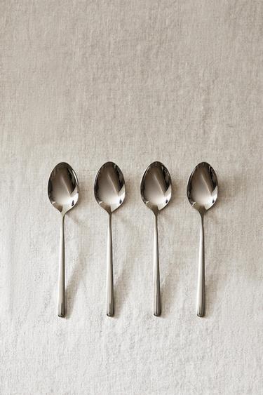 PACK OF SHINY STEEL DESSERT SPOONS (PACK OF 4) - Multicoloured by Zara